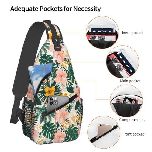 Hawaii Flower Sling Bag Cute Crossbody Backpack Shoulder Chest Bags for Men Women Runners Cycling Travel Walking4