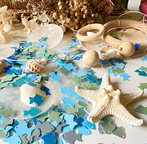 Image of 1000+pcs Blue Fish Confetti for Birthday Party Decorations | 1.2OZ Under the Sea Party Table Glitter Decor,PVC Table Confetti