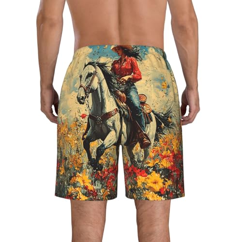 Mens Swim Trunks Board Shorts Quick Dry Shorts with Pockets - Cowgirl Patterns Vintage Art3