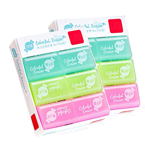 24 Pieces Soft Durable Flexible Cute Colored Pencil Rubber Erasers for School Kids and Office(Three colors)