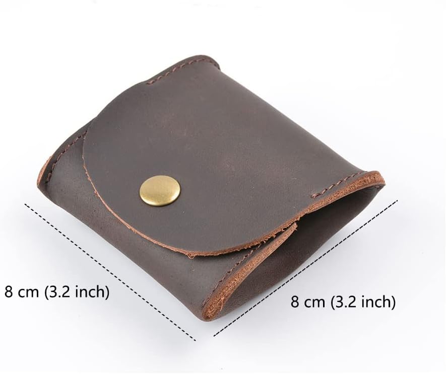 Genuine Leather Squeeze Coin Purse Pouch Rustic Moon Pocket Coin Case Mini Coin Tray Purse with Leather Snap Button – Dark Brown
