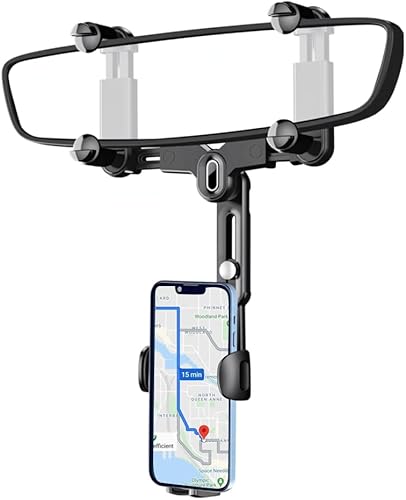 OFBAND Soporte para teléfono con espejo retrovisor, soporte para teléfono con espejo retrovisor retráctil y giratorio de 360, soporte universal