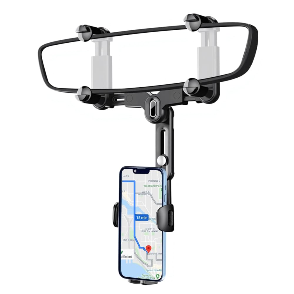 OFBAND Rear View Mirror Phone Holder,2026 New Upgraded 360°Rotatable+Retractable Rearview Mirror Phone Holder,Universal Multifunctional Phone Mount for All Mobile Phones&Cars