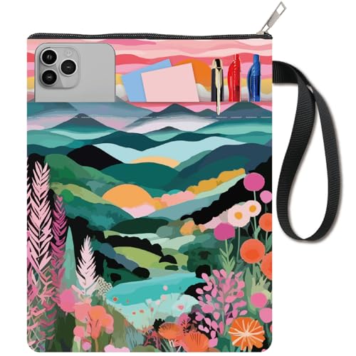 craspire Couvertures de Livres de Montagne à Fleurs Colorées Protège Livres pour Livres de Poche Housse de Livre en Tissu Lavable avec Fermeture Éclair et Pochette Supplémentaire pour Les Amoureux