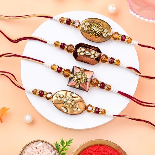 Image of To The Nines Rakhi for Brother with Tilak Material & Greeting Card - Pack of 4 Rakhi