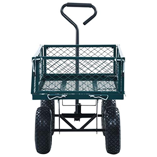 vidaXL Carretilla de Mano Duradera de Acero para Jardín con Ruedas Neumáticas Capacidad 551.2 lb Verde miniatura 6