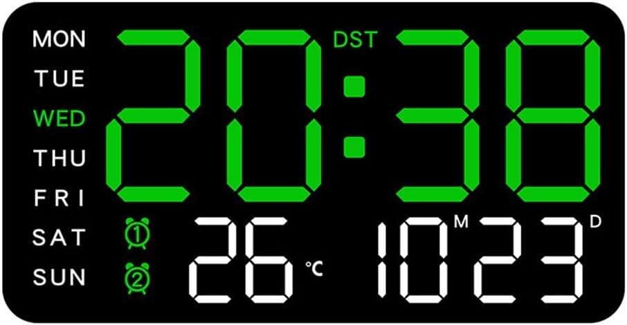 Digital Wall Clock with LED Display, Temperature, Date and Week Indicator, Voice Control, Five-Level Brightness Adjustment, Daylight Saving, Fahrenheit/Celsius(E)