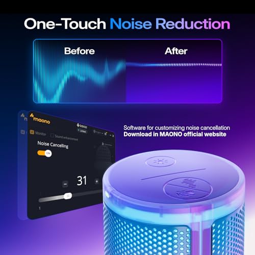 Image of MAONO USB Gaming Microphone for PC, Noise Cancellation Condenser Mic with RGB, Mute, Gain, Computer Desk Mic for Streaming, Podcast, Chat, Twitch, YouTube, Discord, PS5, PS4, GamerWave DGM20 Purple