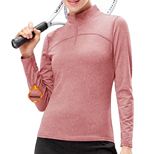 Sillictor Camiseta térmica con cremallera de 1/2 para mujer, con forro polar, capa base deportiva de compresión para esquí, senderismo, correr, transpirable, de secado rápido, 23-naranja, M Cover