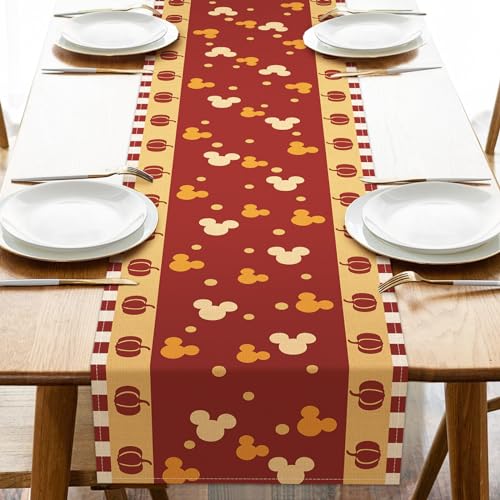 Image of Seliem Fall Pumpkin Table Runner, Red Autumn Thanksgiving Polka Dot Kitchen Dining Table Decor, Seasonal Burlap Home Decoration Indoor Outdoor Party Supply 13 x 72 Inch
