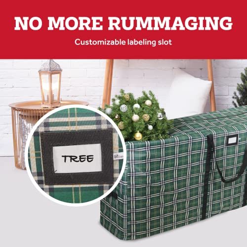 Zober Christmas Tree Storage Bag - Plaid Christmas Tree Storage Box For Disassembled Trees Up To 9 Ft, Carry Handles And Dual Zipper - 65X15X30 Inches, Green #TOP5