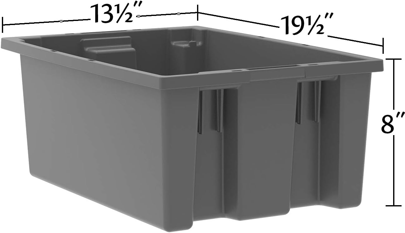 Akro-Mils 35200 Nest and Stack Plastic Storage Container and Distribution Tote, (19-1/2-Inch L x 13-1/2-Inch W x 8-Inch H), Gray, (6-Pack)