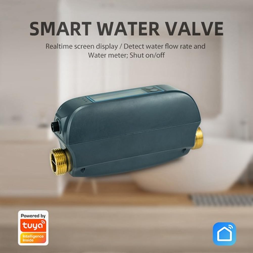 Válvula de Agua Inteligente Tuya con WiFi y Medidor de Flujo de Agua con Batería Recargable Integrada para Tubería DN20 de 3/4 Pulg. de Diámetro, Enchufe Europeo. EU Plug