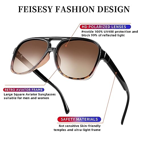 Image of FEISEDY Vintage Retro 70s Plastic Aviator Sunglasses Women Men Classic Large Squared Frame B2751