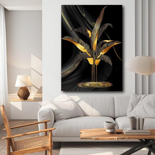 Impressions sur toile noire et or tableau abstrait moderne 60x90