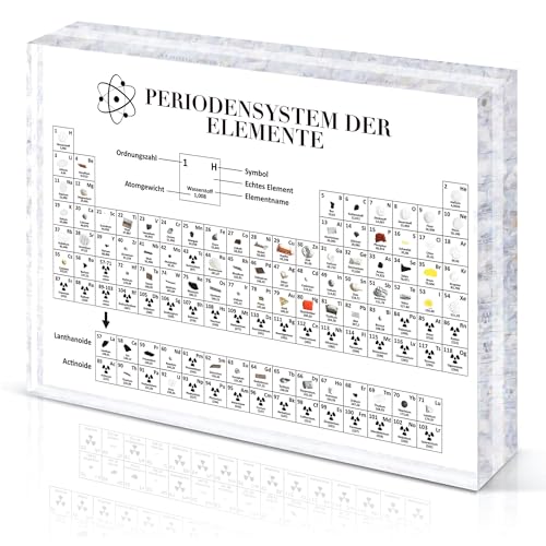BIROYAL Periodensystem Mit Echten Elementen, Acryl Periodic Table mit 83 Elementen (16 x 12 x 2,7cm), Periodic Table with Real Elements, Periodensystem Display Geschenk für Lehrer Studenten Schüler
