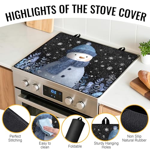 Image of Christmas Stove Top Cover for Electric Stove, Heat Resistant Glass Stove Top Cover, Stovetop Protector and Kitchen Decor, Dish Drying Mats Cover for Ceramic or Washer Top, 28.5x20.5 Inch