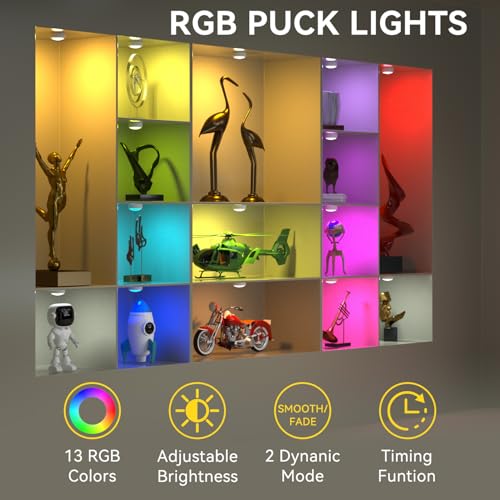 Image of LED Puck Lights with Remote Control, Under Cabinet Lighting Stick on Tap /Push Lights, Battery Operated Closet Lights, Wireless Led Wall Light for Bedroom, Under Counter Light for Kitchen,2 Pack