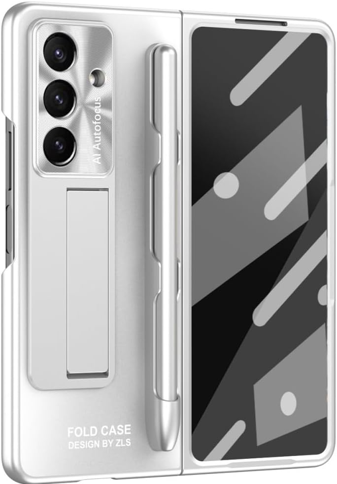 with S Pen &Holder Case for Samsung Galaxy Z Fold 7 6 5 4 3 5G Built-in Screen Protector & Invisible Kickstand Bracket, Camera Protect Heavy Duty Shockproof Cover Cases (Z Fold 6,Silver)