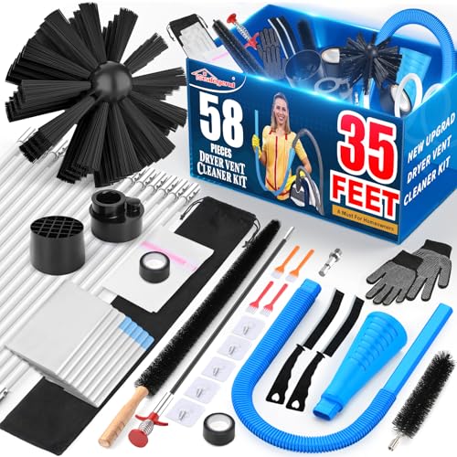 Sealegend 58-Pieces 35-Feet Dryer Vent Cleaner Kit, Dryer Cleaning Tools