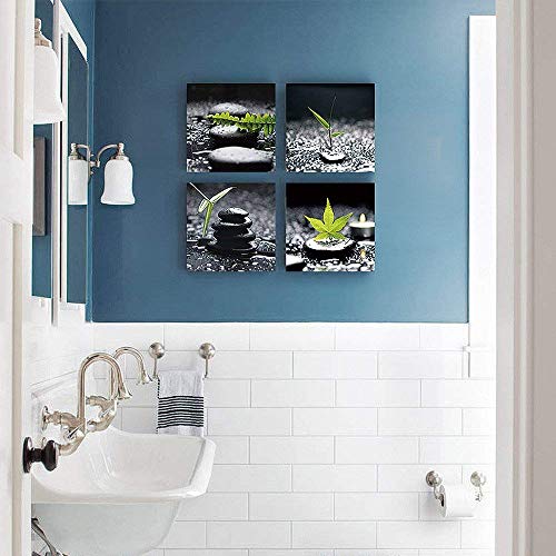 Sumgar Framed Wall Art Bathroom Decor Black And White Canvas Paintings Green Pictures Zen Stone Spa 4 Piece,12X12 In #TOP2