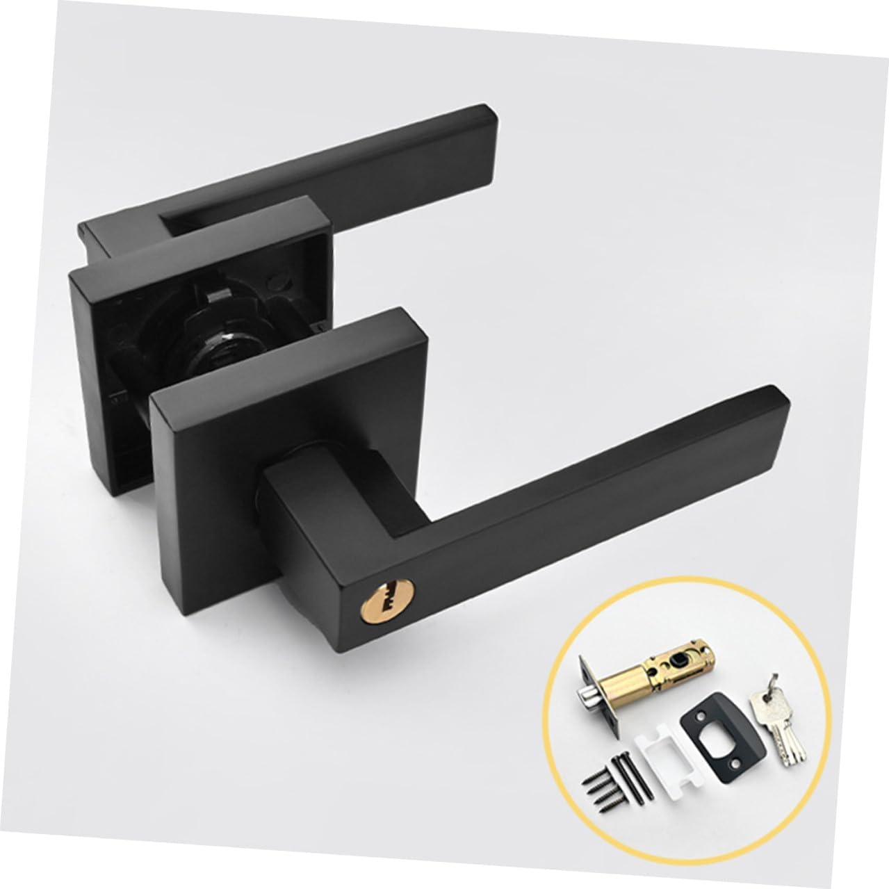 Heavy Duty Privacy Door Handle Lock Set for Bedroom and Bathroom, Aluminum Alloy Black Lever with Key, Interior Door Knob with Lock for Residential Rooms