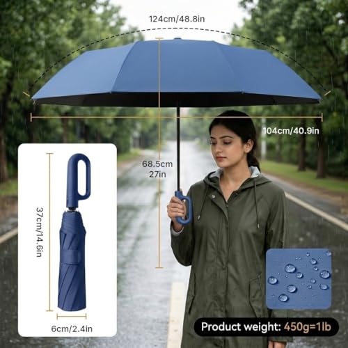 Image of PALAY Umbrella for Rain Auto Open Windproof Waterproof Umbrellas One-Button Open Folding Travel Umbrella with Aluminum Alloy Shaft, Fiberglass Ribs &Wide Strap
