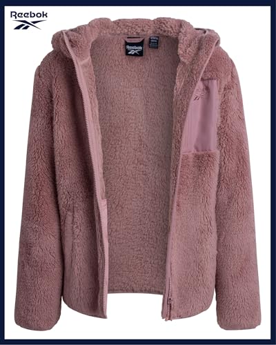Image of Reebok Girls Plush Sherpa Fleece Full-Zip Hooded Teddy Winter Jacket