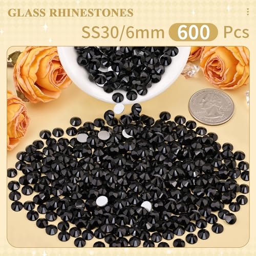 Image of 600PCS SS30 /6mm Crystal Glass Rhinestones for Bedazzling (Jet Black) | Flatback Rhinestones for Crafting DIY Nail Art Makeup Decoration, Gems Diomand Charms for Tumbler Shoes Clothing Mug