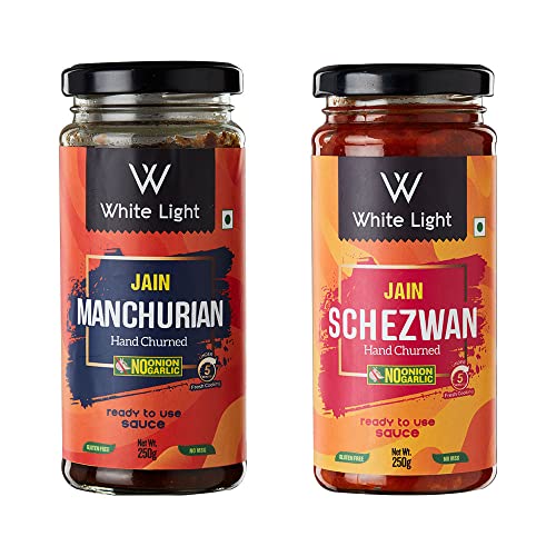 Image of White Light Food Jain Machurian Sauce and Jain Schezwan Sauce l Vegan and Natural Ingredients l Ready to Eat Healthy Food (Combo Pack of 2, 250g Each)