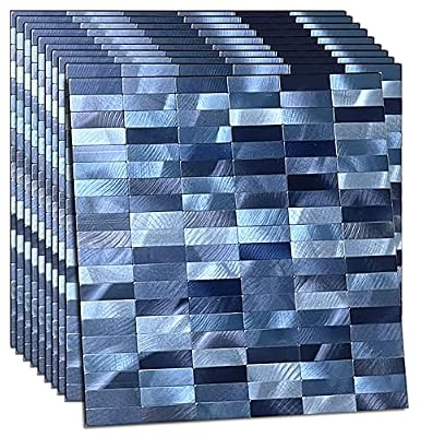 XUANINY Peel and Stick Tile Backsplash Self- Adhesive Wall Tiles Aluminum Mosaic Sticker for Kitchen (11.33"x11.92" Per Sheet, Pack of 10 pcs) (Rectangle Blue Mix)