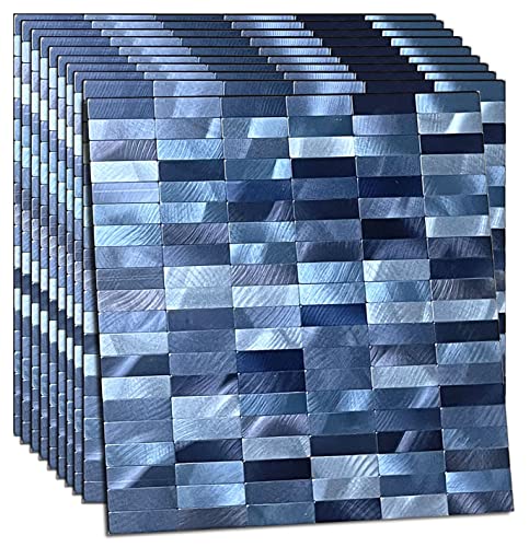 XUANINY 10-Sheet Peel and Stick Tile Backsplash Self- Adhesive Wall Tiles Aluminum Mosaic Sticker for Kitchen (Rectangle Blue Mix)