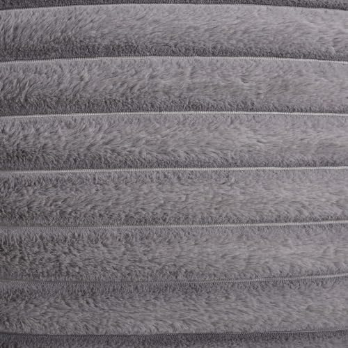 Image of MONKDECOR Single Sided Faux Fur Plush Throw Pillow Covers 12x12 Set of 1 Fuzzy Striped Soft Cozy Pillowcase Luxury Decorative Pillows Square Shaggy Cushion Covers for Couch Sofa Bed, Grey Color