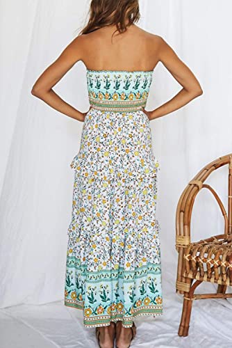 Image of ZESICA Women's Summer Boho Strapless Maxi Dress 2026 Casual Off Shoulder Smocked Flowy A Line Beach Holiday Long Dresses