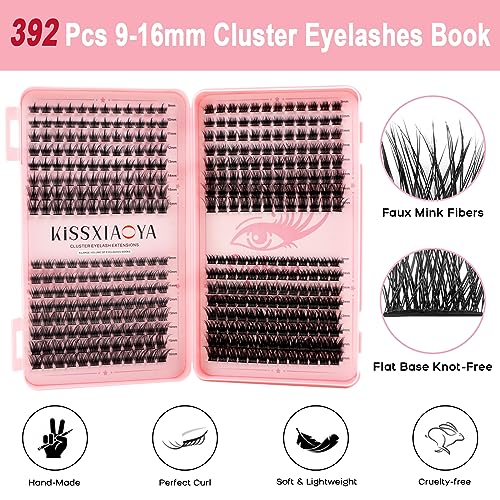 Individual Cluster Lashes 392Pcs Wide Stem D Curl 9-16 Mixed DIY Eyelash Extension False Eyelashes Natrual Soft Mega 4 Styles for Personal Started Makeup Use at Home (Mix 9-16mm Eyelash Book) - Image 2