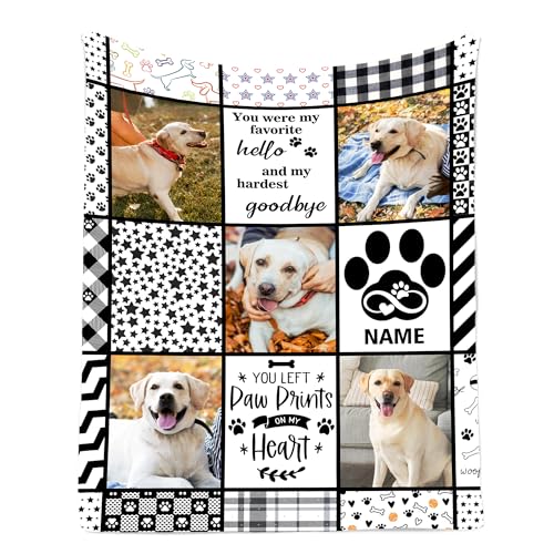 TINYHOMES Ship Next Day Personalized Pet Memorial Gifts Custom Dog Blanket with Pictures Name Customized Pet Memorial Photo Blanket Loss of Pet Sympathy Gift Dog Passing Away Bereavement Gifts