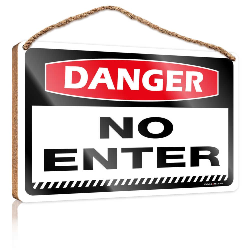 HMQW Hanging Wooden Plaque Danger Do Not Enter Wooden Sign Spring Porch Sign Front Door Hanging Decor(15X28CM)