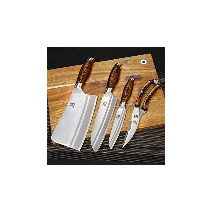 MSY-BIGSUNNY-4-Pieces-Kitchen-Knife-Set-7-Chopper-7-Santoku-Knife-5-Utility-and-Kitchen-Shears-for-Easy-Fast-Cutting-Slicing-Multipurpose-German-Steel-X50CrMoV15 MSY BIGSUNNY 4 Pieces Kitchen Knife Set 7" Chopper 7" Santoku Knife 5" Utility and Kitchen Shears for Easy Fast Cutting & Slicing Multipurpose, German Steel - X50CrMoV15