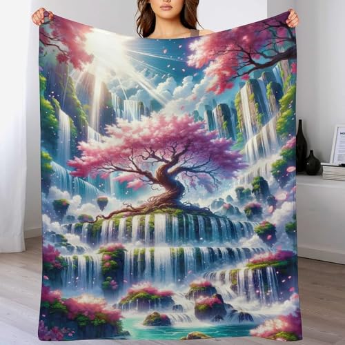 Couverture canapé chaude cerisier japonais flanelle douce pour lit - 2