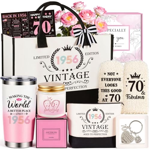 70th Birthday Gifts for Women, Vintage 1956 Happy 70th Birthday Gifts Basket for Women...