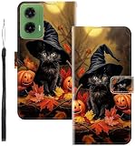 WUACYEAMING Custodia Compatibile con MOTO G35 5G,con Slot Carte PU Pelle Portafoglio Libro Case Antiurto Bumper Motivo Magnetica Flip Protettiva Resistente Gatto di zucca