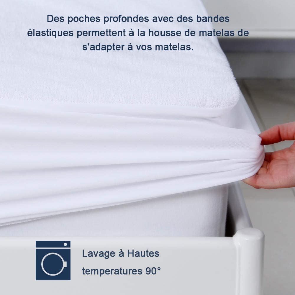 Celibstore-matrasbeschermer 160 x 200 waterdicht-Verstelbare doppen van 35 cm Dikke matras-Anti-huisstofmijt ademend- Stil- 78% katoen 22% Polyester Wassen op 90°- Wit (160 x 200