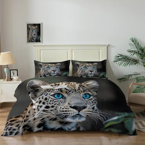 Housse de couette réversible léopard grand format 240x260 cm aux finitions textiles soignées - 4