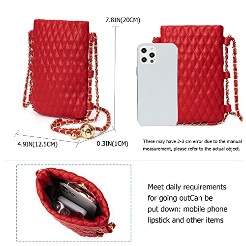 Image of myfriday Mini Quilted Crossbody Purse, Chain Strap Summer Shoulder Bag | Metal ball chain adjuster, snap closure and lightweight phone pouch add cute summer carry for holidays and shopping