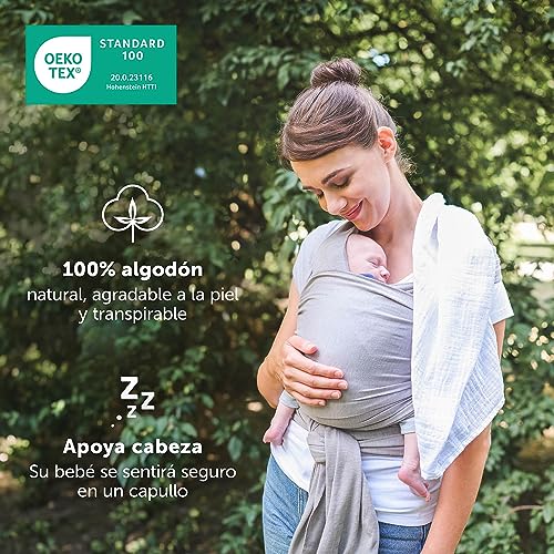Miniatura 3 de Laleni Portabebés Recién Nacidos Hasta 15 Kg De Algodón Suave Portabebés Recién Nacidos Desde El Nacimiento Fular Portabebés Con Certificado Oeko-Tex, Con 5,10 M De Longitud, Color Gris