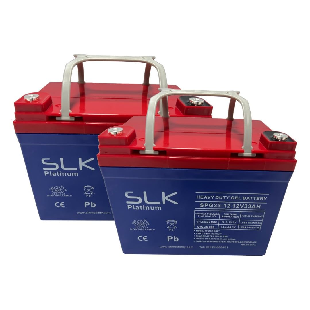 SLK Platinum Mobility Scooter GEL Battery Pair of 2 x 12v 33ah Reliable And long Lasting Replacement Batteries For Electric Scooters And Wheelchairs