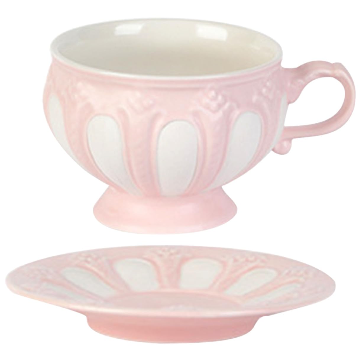 ERINGOGO Juego de Taza de Té y Platillo de Cerámica Estilo Europeo Diseño en Relieve, Práctico Bordes Suaves, Adecuado para Casa o Cafetería