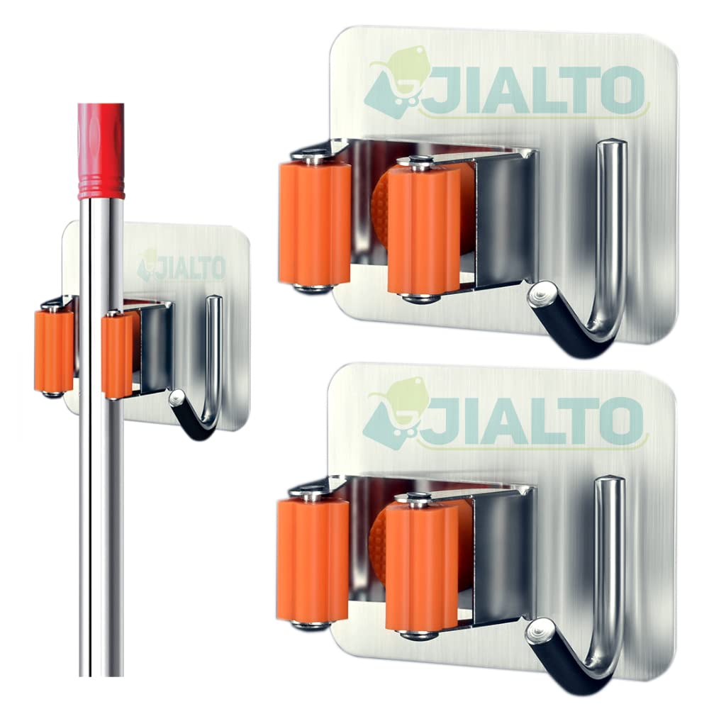 JIALTO Self Adhesive Mop Holder and Broom Holder Wall Mounted Steel | Broom Stick Holder Wall Mounted for Home No Drilling | Broom & Mop Holder for Wall Without Drilling (Orange Mop Holder) (B09V2FVSRW) Amazon Price History, Amazon Price Tracker