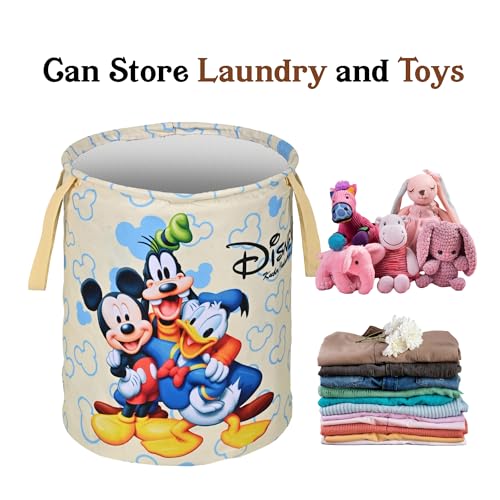 Image of Urbane Home Pack of 3 Foldable 45L Toys Organizer for Kids Room - Soft Toys Storage Bag /Basket /Container with Handles | Disney Print - Cream