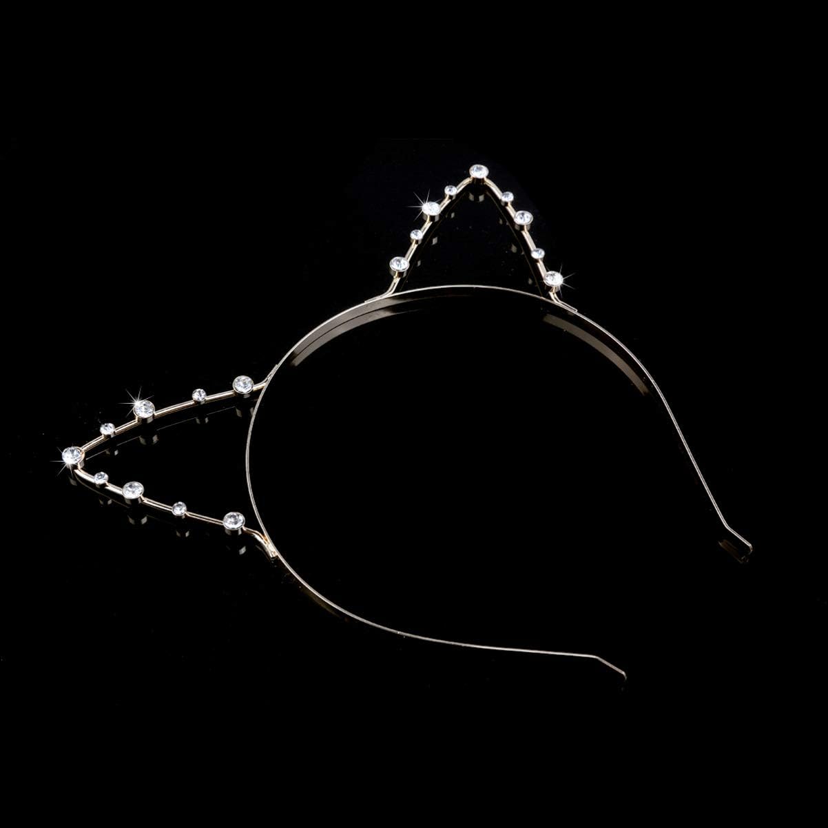 Beaupretty Rhinestone Cat Ear Headband Cute Animal Ear Hair Hoop Crystal Headwear Fancy Dress Hair Accessories For Wedding Costume Party (Golden) - Image 2